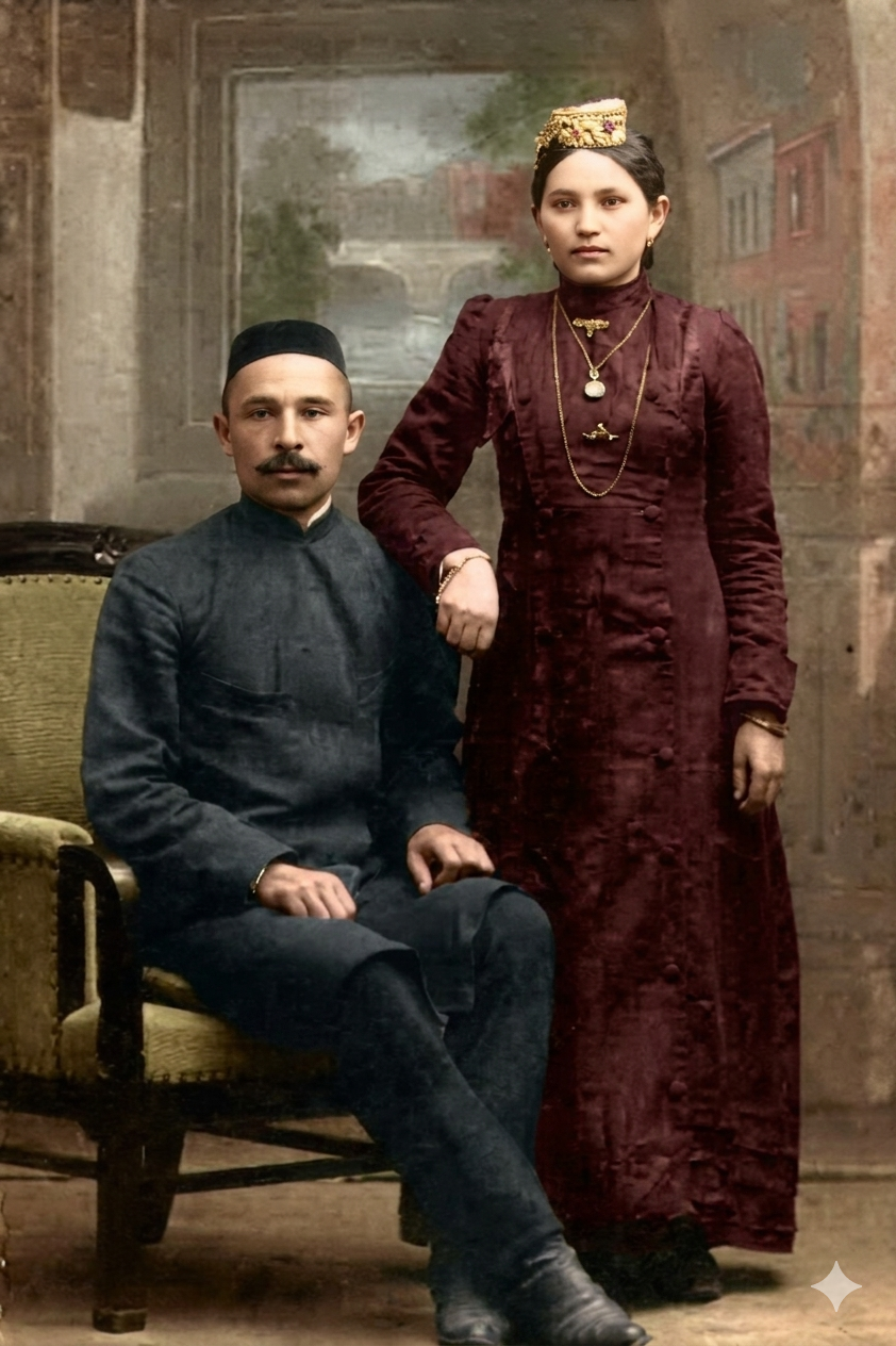 Җамал Вәлиди хатыны Ләйлиҗиһан белән. 1912 ел